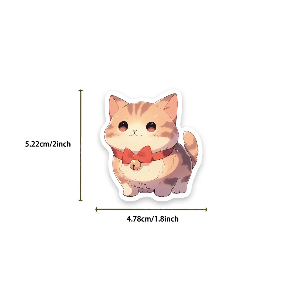 50PCS Kawaii Cat Stickers PVC Cartoon Cute Decals Toy Stationery Guitar Aesthetic Decorations School Supplies For Children