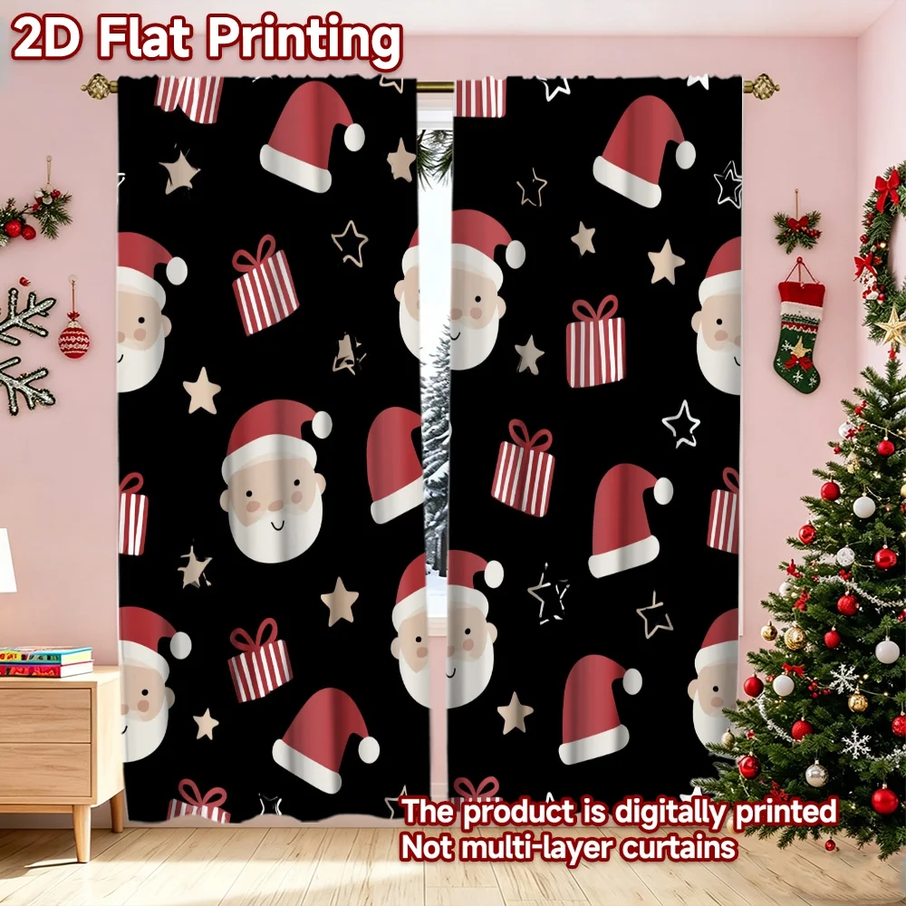 2D flat printing 2pcs Trend Christmas Curtains Christmas Santa and Gifts(2) Beautiful and stylish, 100% polyester fiber Festive