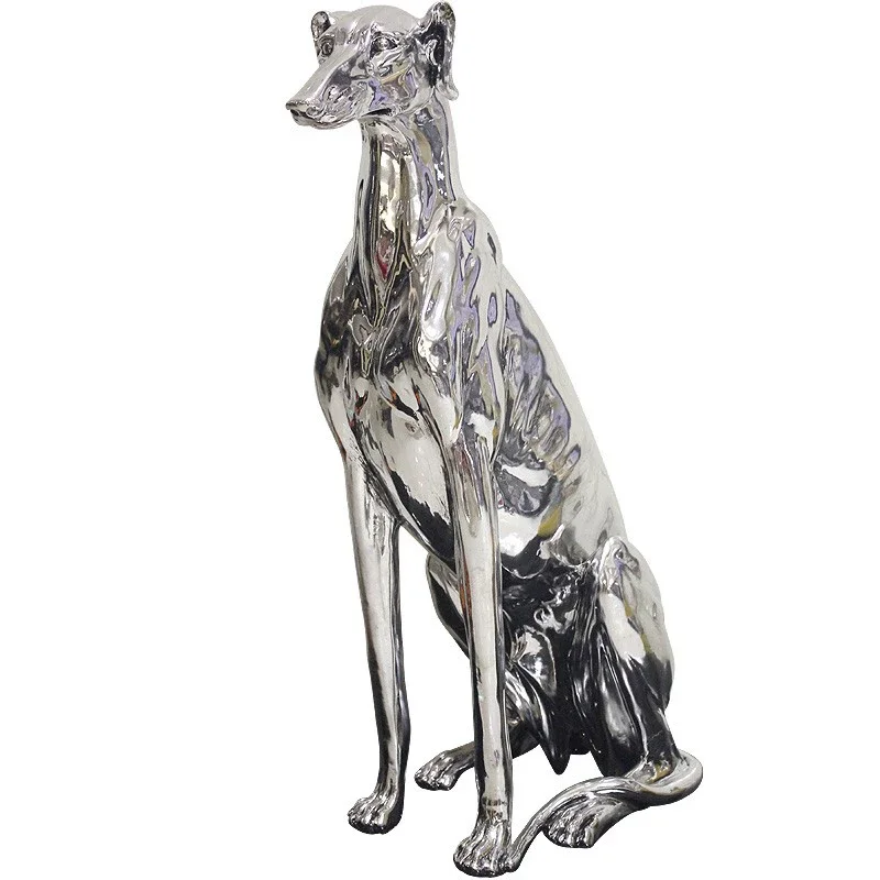 Decorazioni per la casa Statue di cani da caccia Sculture di animali in resina Pavimento della stanza nero Grandi ornamenti Decorazione di