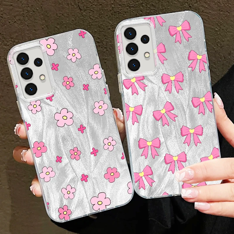 

Butterfly Knot Flower Print For Samsung A73 A72 A71 A55 A54 A53 A52 A51 A35 A34 A32 A13 A12 A05 A04 5G Feather Yarn Cover