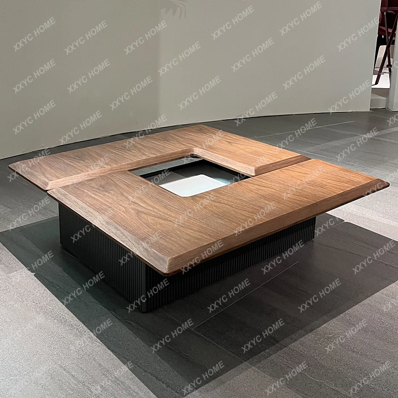 Lminimalist coffee table living room solid wood medium and ancient style high-end sense movable multi-functional coffee table