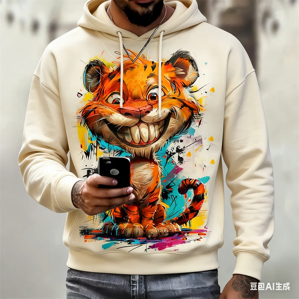 

3D Funny Cartoon Animal Printed Men's Hoodies Autumn Winter Leisure Fashion Sweatshirts Tops Daily Loose Breathable Streetwears