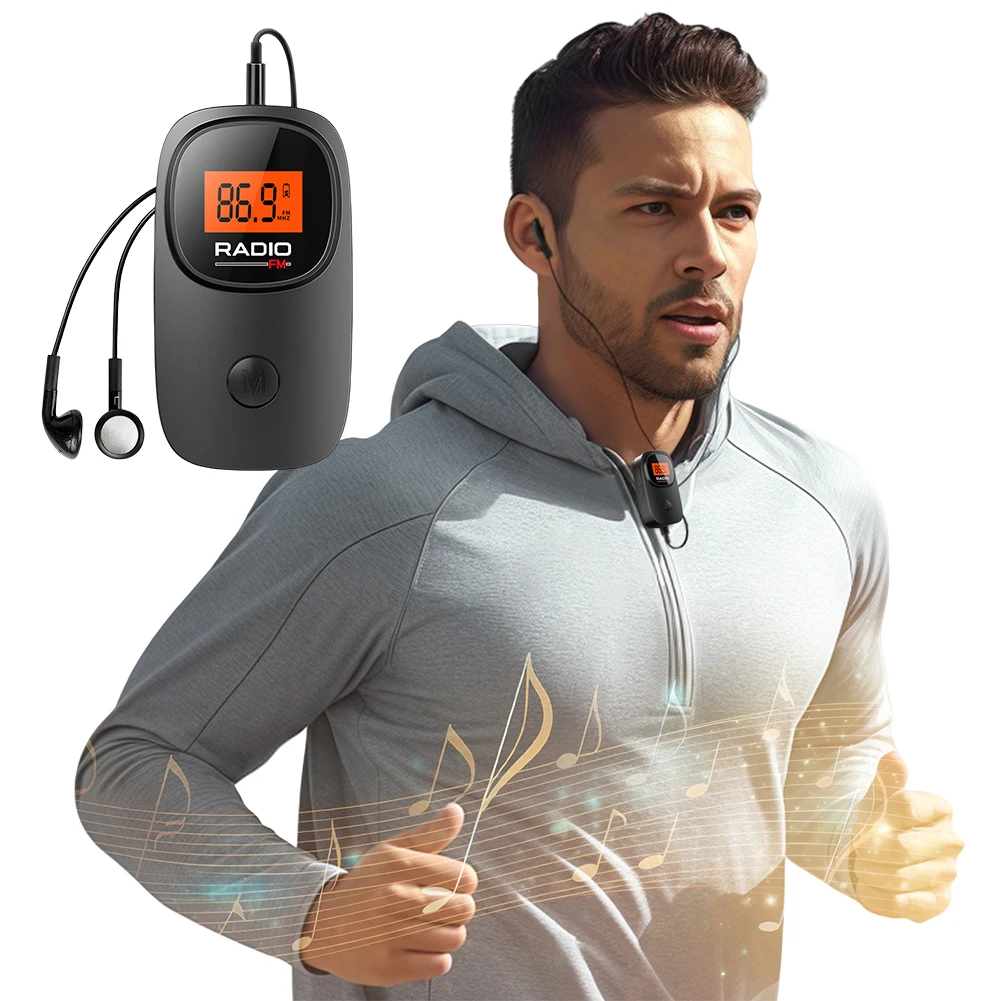 

Portable Radio Digital Tuning FM Radio with Earphone Battery Operated Radio with Clip for Home Outdoor