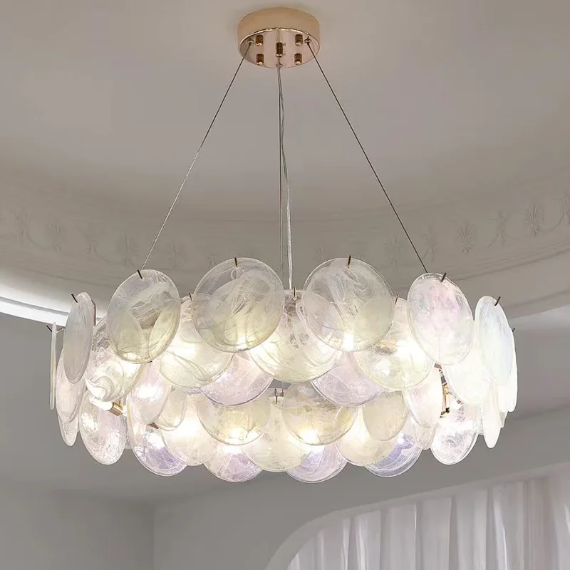 

Роскошные красочные стеклянные светодиодные подвесные светильники во французском современном стиле для гостиной, подвесная лампа E14, светодиодные светильники для столовой