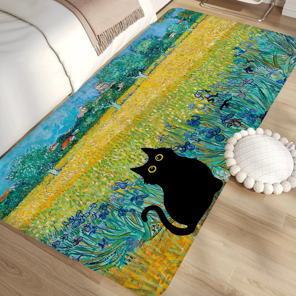 

van gogh black cat Entrance Door Mat Rectangle Anti-slip Home Soft Badmat Front Door Indoor Outdoor Mat Household Carpets