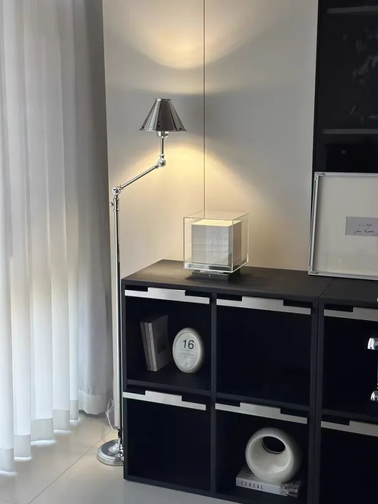 

American chrome metal floor lamp modern design living room sofa standing lamp office bedroom bedside rocker arm reading lamp