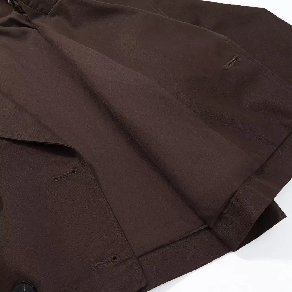 Gabardina marrón para mujer, gabardina urbana de manga larga recortada, gabardina informal clásica de tendencia 2025, chaquetas de abrigo