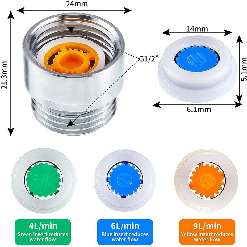 ชุดจำกัดการไหลของฝักบัวจำนวน48ชิ้นตัวจำกัดปริมาณน้ำ4,6ขนาดเกลียว1/2นิ้วและ9ลิตร/นาทีสำหรับประหยัดน้ำในห้องน้ำ