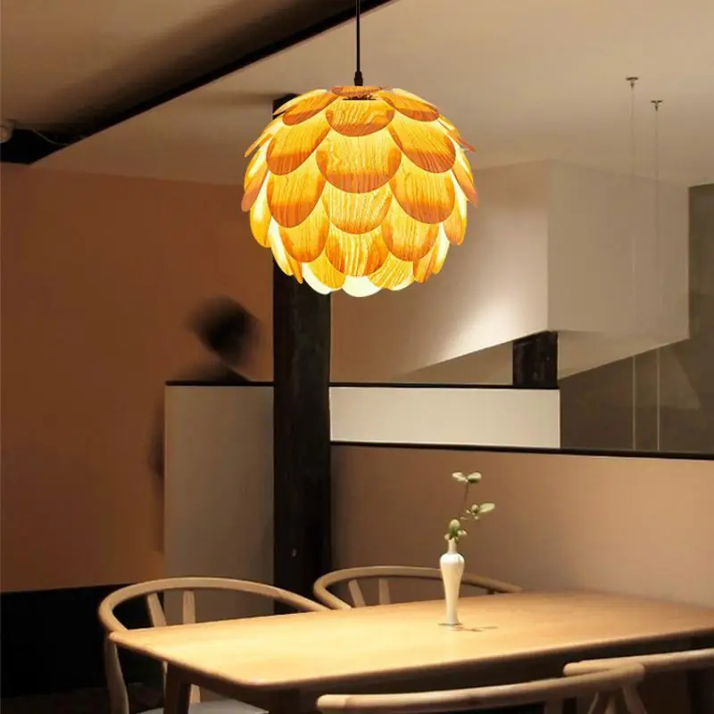 

Nordic Morden Wooden Pinecone Led Pendant Lights Hanging Wood Modern Lamp Dinning Room Restaurant Retro Fixtures Lighting