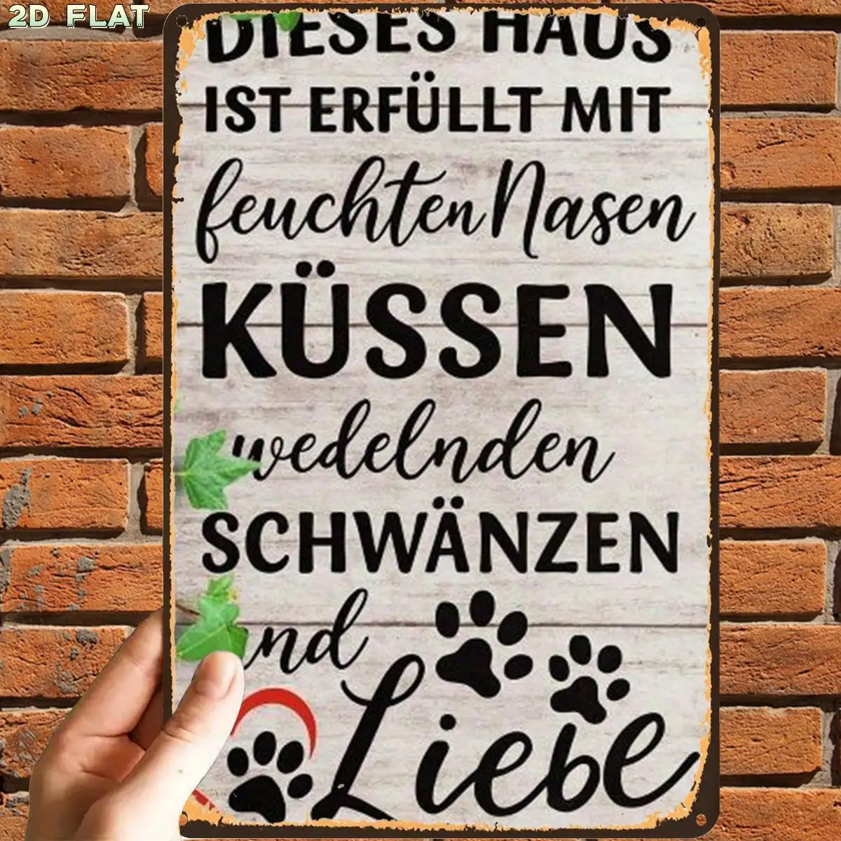 Retro VintageDog Love Home SignMetal aluminum Sign, Pre-Drilled Holes, Suitable for Indoor, Garden,Outdoor, Toilet Decoration