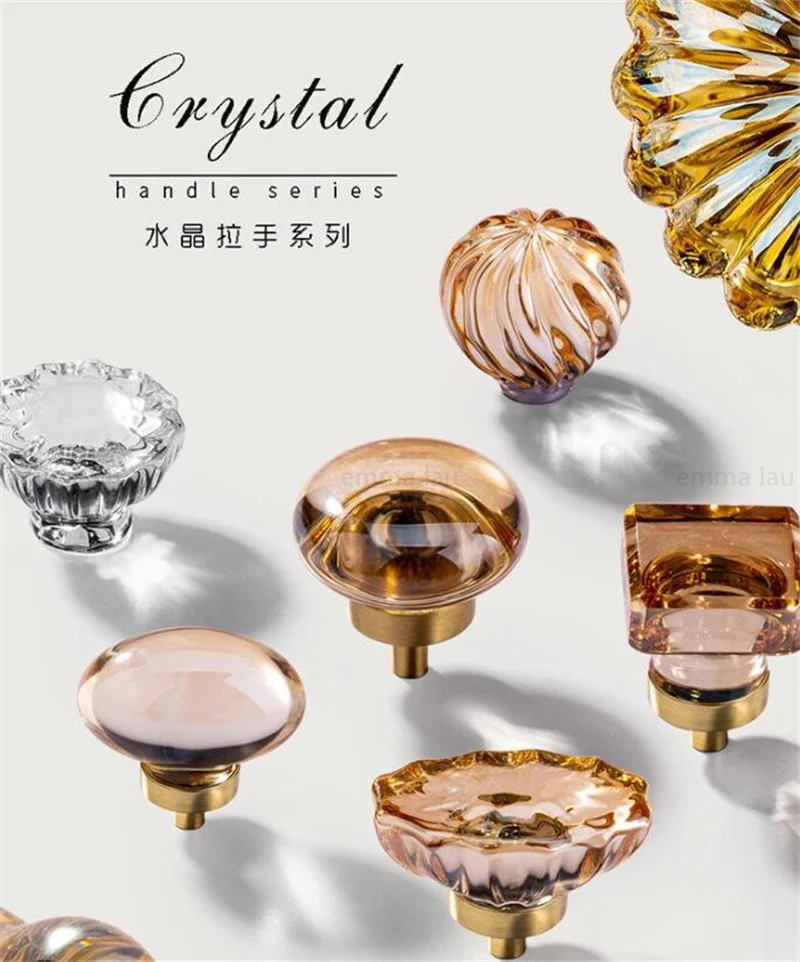 Clear Crystal Furniture Handle Singel Hole Drawer Knob Italy Brass Acrylic Handles for Cabinet Door Cupboard Wardrobe Pulls