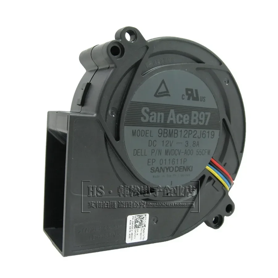 

2pcs New Original SANYO 9733 turbo centrifugal fan blower 12V 3.8A 97*97*33mm 9BMB12P2J619 big wind capacity 4pin