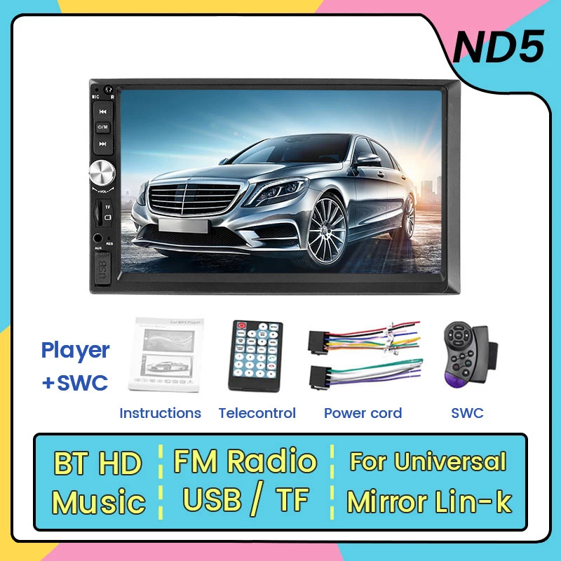 

7 inch Universal Multimedia 2 Din Car Stereo Host unit MP5 Video Player Car Radio Touch Screen display Audio Mirror Link BT SWC