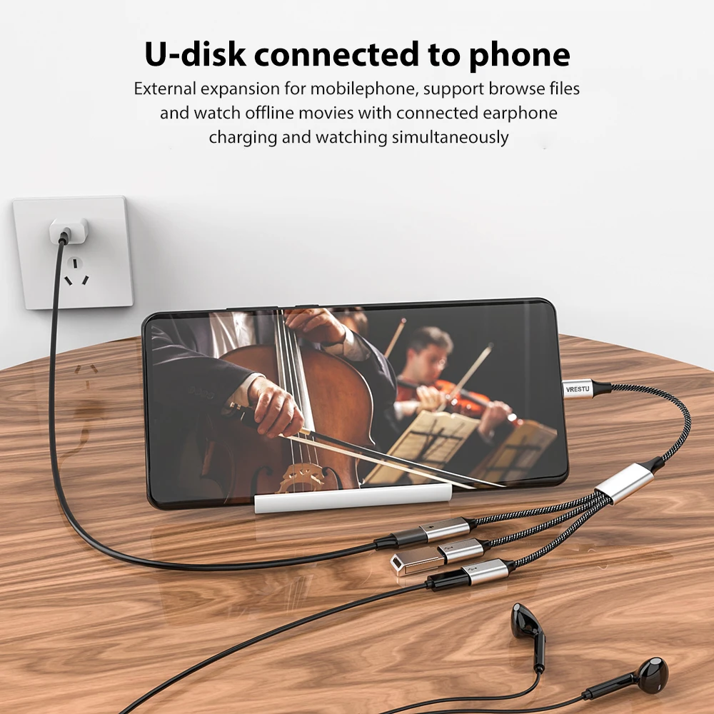 3 in 1 USB C to Dual USB C Type C OTG Adapter Dock 3 Ports USB Data PD60W Charging HUB Splitter Cable for Macbook iPad Google TV