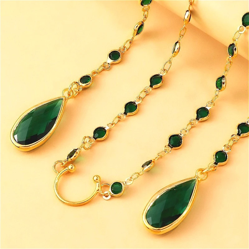 Green Zircon Crystal Tassel Face Chain Sparkling Multi Pendant Ear Hanging Jewelry Exotic Decor New Gift for Women Party Outfits