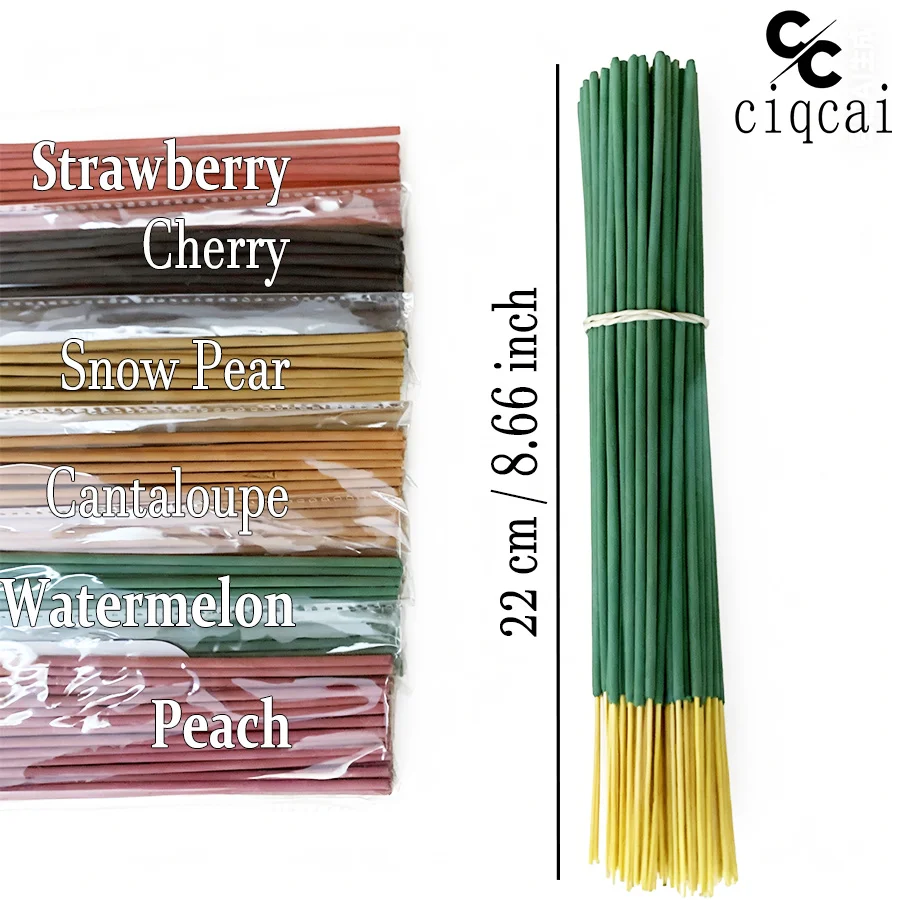 [6 Flavors] Best-Selling Premium Fruit-Flavored Handmade Incense Sticks, 25.5cm Extended Version Bamboo Stick Incense, Made with Strawberry, Cantaloupe, Peach, Watermelon, Pear, Cherry, Etc., 6 Flavors in Total, with a Rich Aroma That Can Last for a Long Time, Refreshing and Invigorating, Deodorizing and Mosquito-Repelling Suitable for Daily Use at Home and Outdoor Travel, Etc.