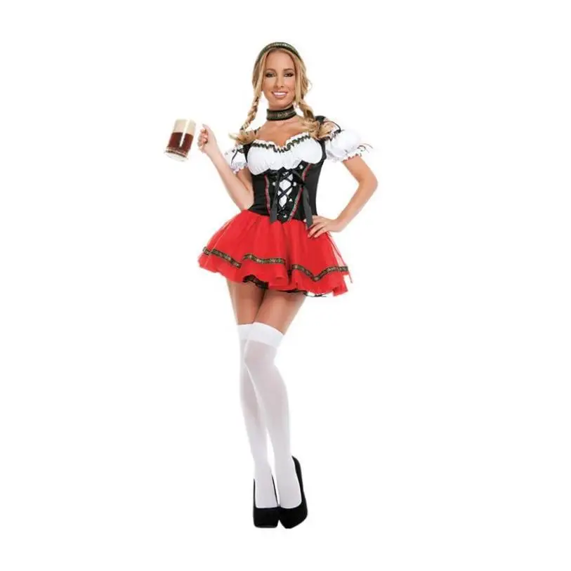 loween Beer Girl Costume Bar Cameriere Cameriera Vestito Abbigliamento tradizionale per spettacoli teatrali nazionali da donna Tema loween