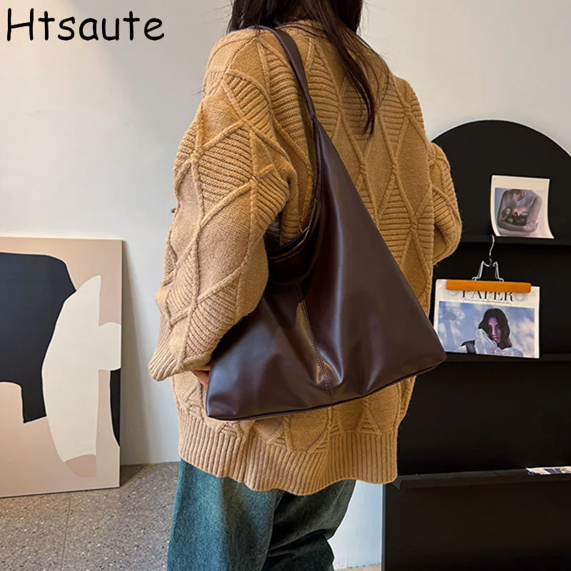 

Retro Women Working Shopping handbags Large Capacity pu leather single Shoulder Crossbody Bag Simple Versatile Bucket Bags