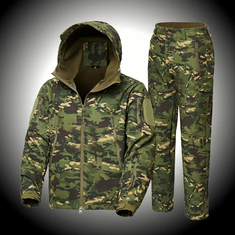 Waterproof Jacket Man Hiking Set Fleece Thickened Warm Camouflage Suit for Hiking Outdoor Camping Militar Jacket Men Tactical