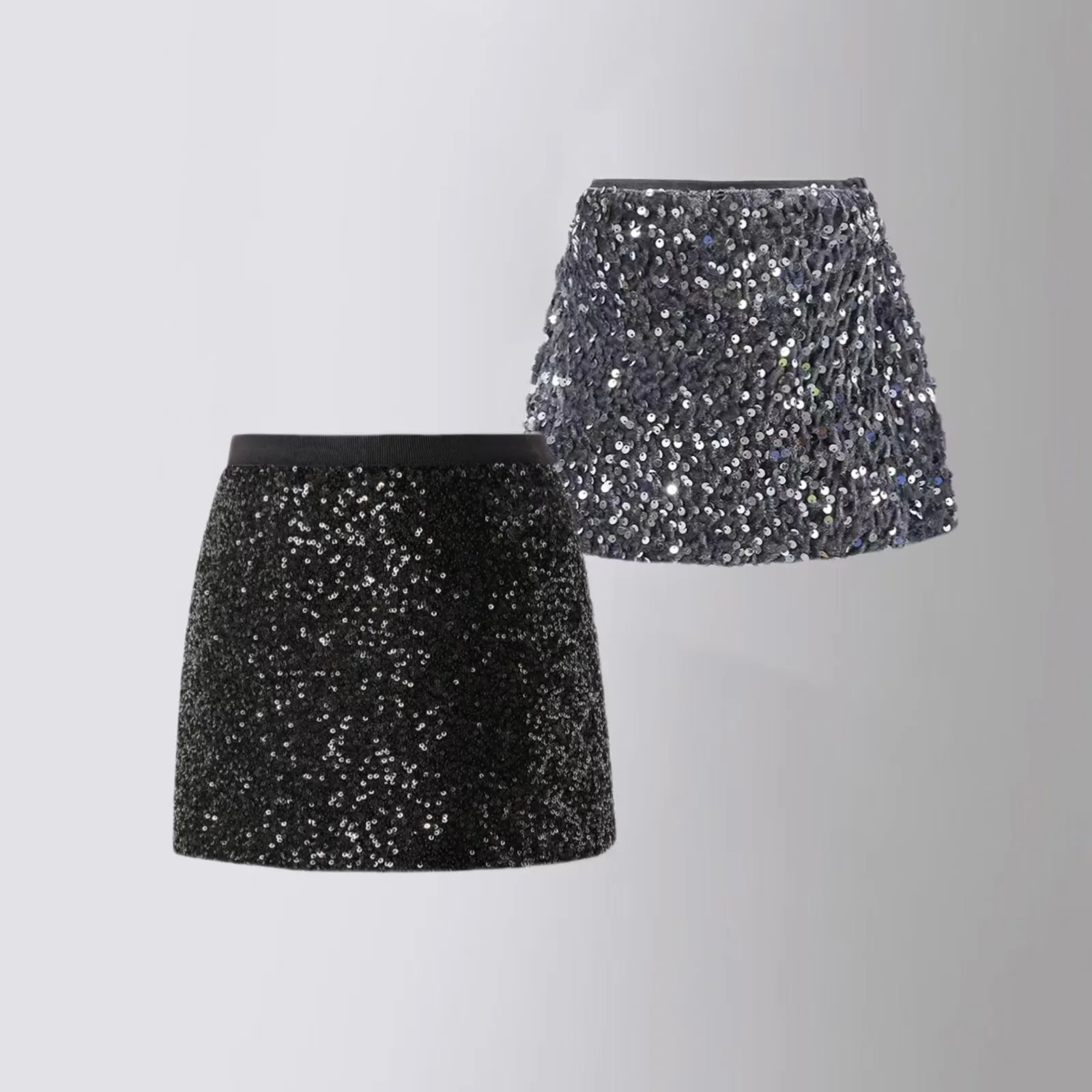 

Girls Sequin Skirt Spring Autumn Fashion Grey Elastic Waist Teenage Streetwear Dance A-line Short Skirt for Kids 2-15 Years Old