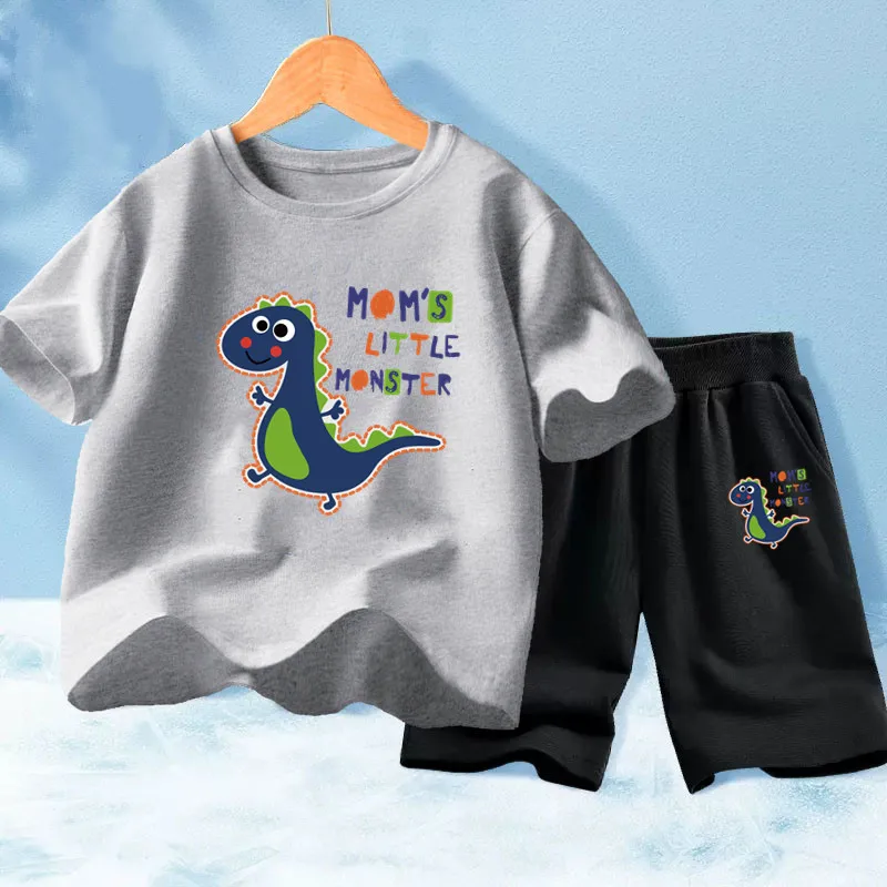 3-14 Years Baby Boy 2PCS Set Cartoon Dinosaur Short Sleeve Top+Shorts Cute Sport Handsome Fashion Outfit