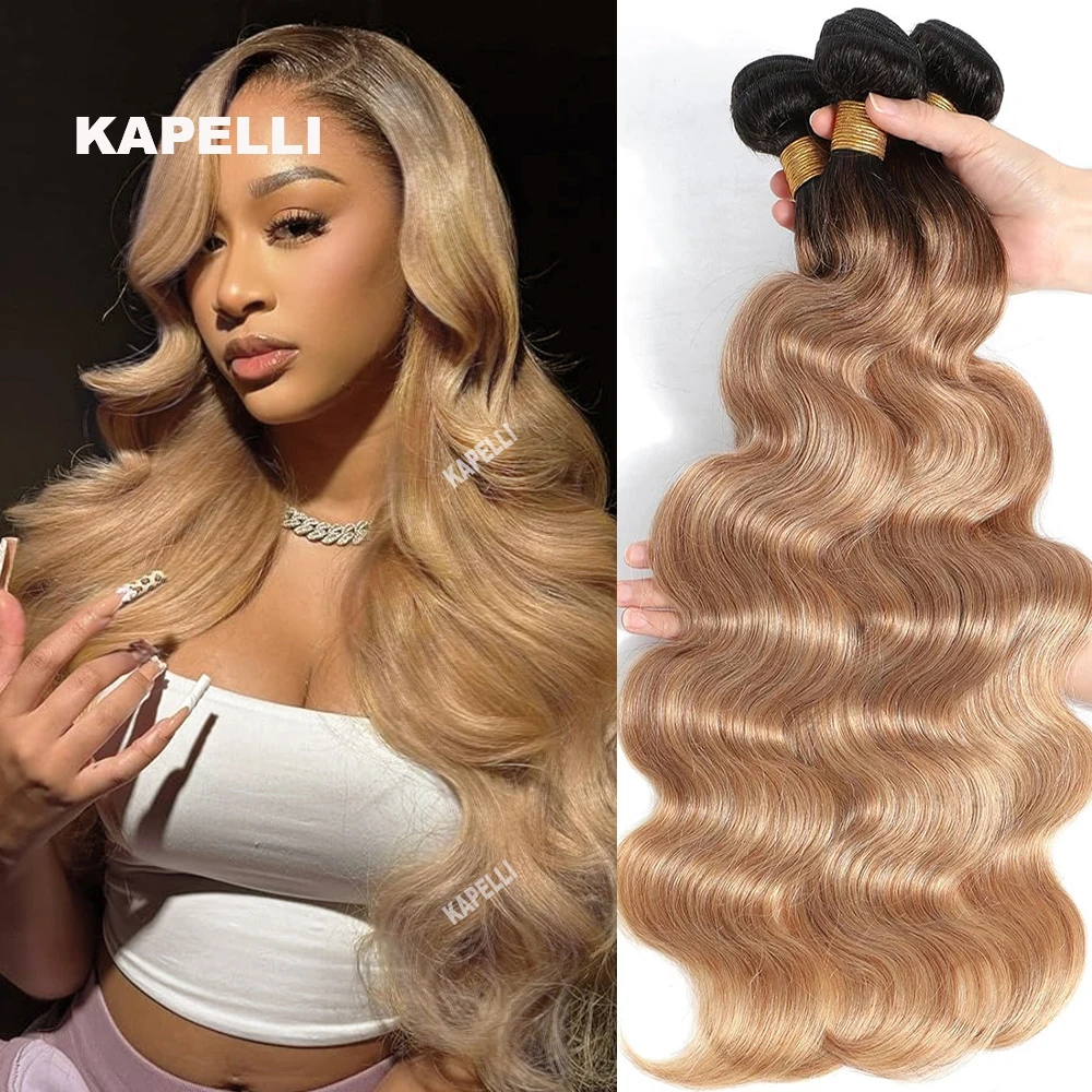 Ombre Blonde Body Wave 3 4 Bundles Colored Brazilian Remy 100% Unprocessed Human Hair Wavy Doule Drawn Bundles Weave Extensions