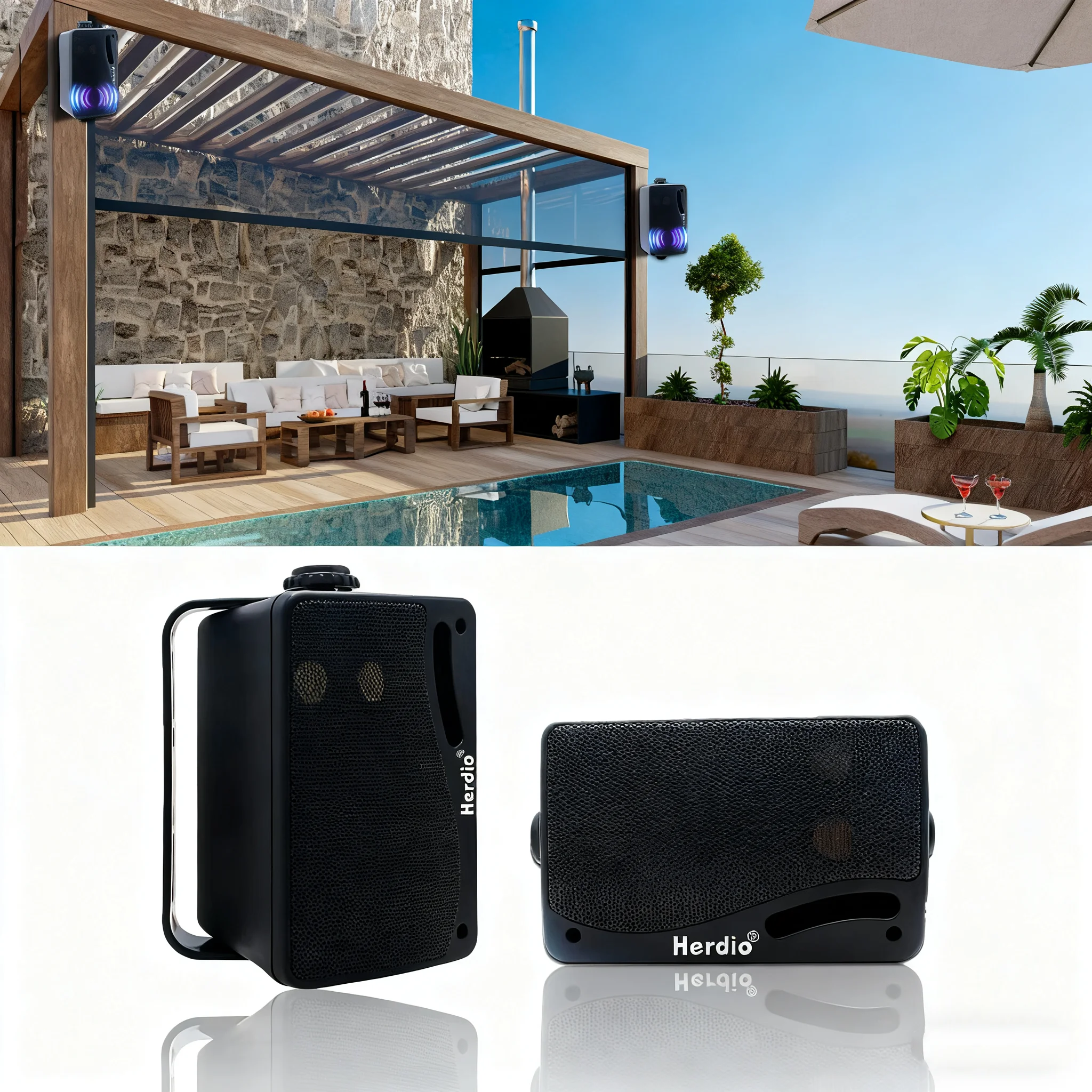 Herdio 3.5'' 200W Passive Outdoor Use Loudspeakers Wired Waterproof 3 Way Premium Wall Mountable Speakers For Patio Marine Boat