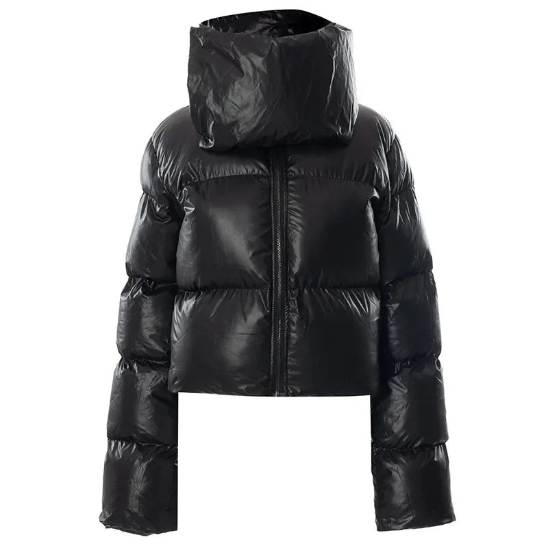 

Pop Winter Coat Women Black Bubble Fashion Zipper Jacket Scarf Collar Puffer Short Jackets High Street Warm Outwear Casual Parka