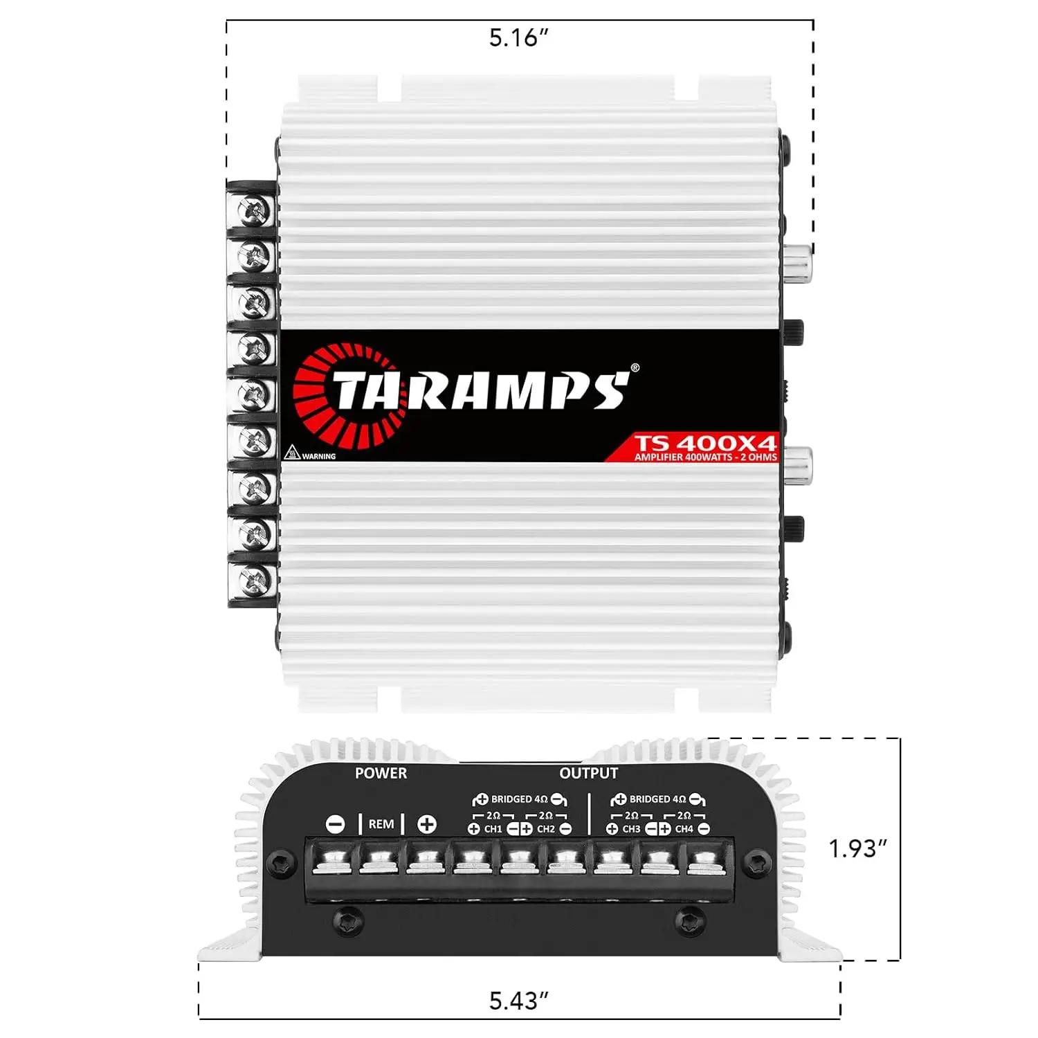 Taramps x2 TS 400x4 400W RMS 4-Ch Class D Car Amplifier, RCA Input, 2 Bridged Channels