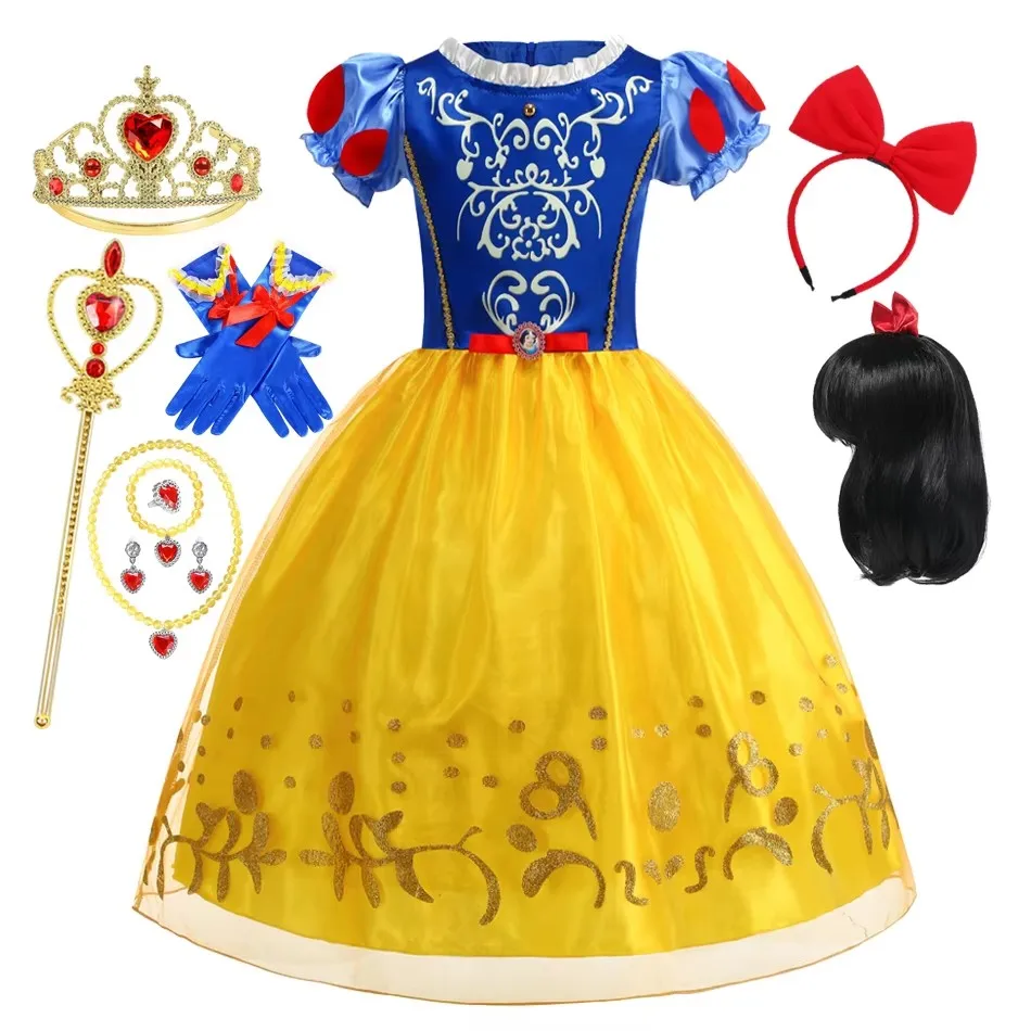 Girls Movies Snow White Princess Dress Halloween Cosplay Disguise Carnival Birthday Outfit Party Costume