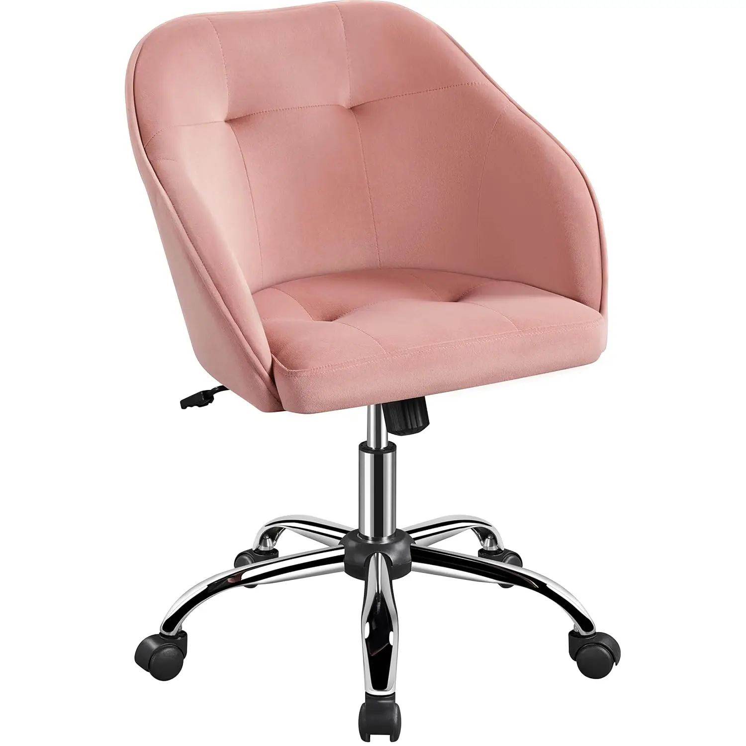 Velvet Vanity Chair with Wheels, Tufted Swivel Makeup Seat, Pink