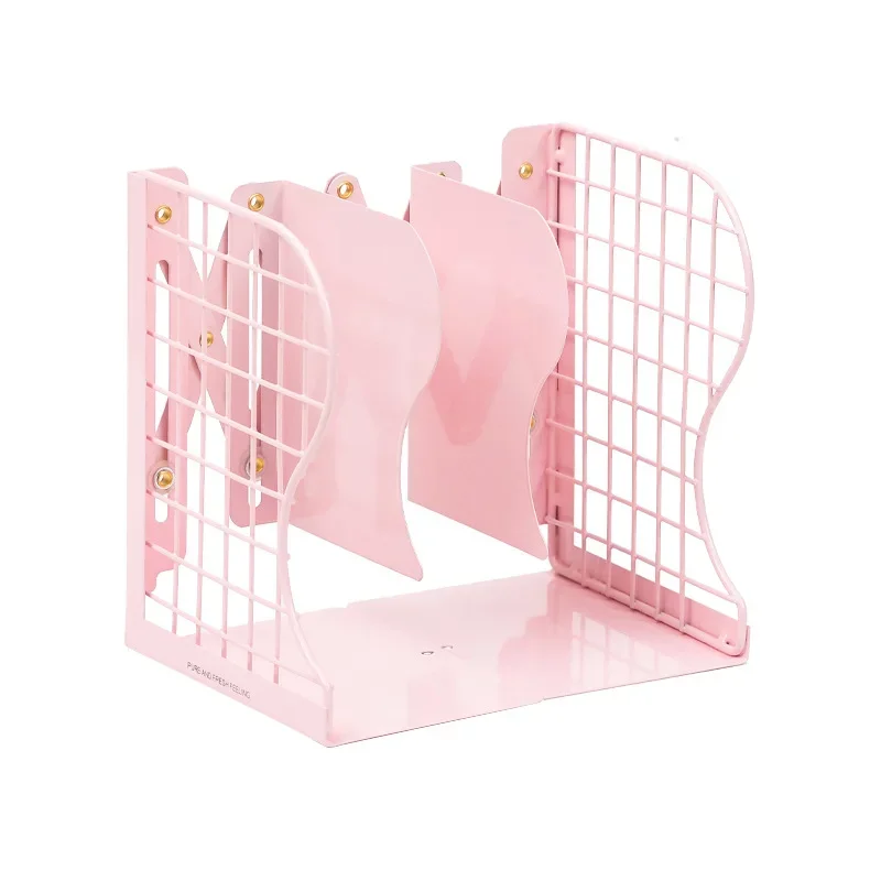 Simple Books Shelf Stand Retractable Wrought Iron Mesh Folding Book Baffle Book Holder Thickened Ins Wind Desktop Books Storage