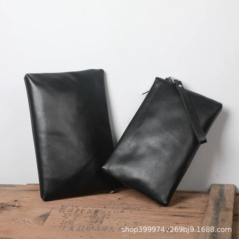 New Genuine Leather Men's Clutch Bag Minimalist Envelope Wristlet Handbag Business Casual Large Capacity Purse for Daily Travel