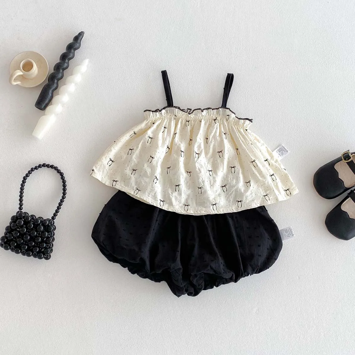 

New Girls' Summer Style Camisole Doll Shirt Shorts Two-piece Set for Sweet Outdoor Wear for Infants and Young Children