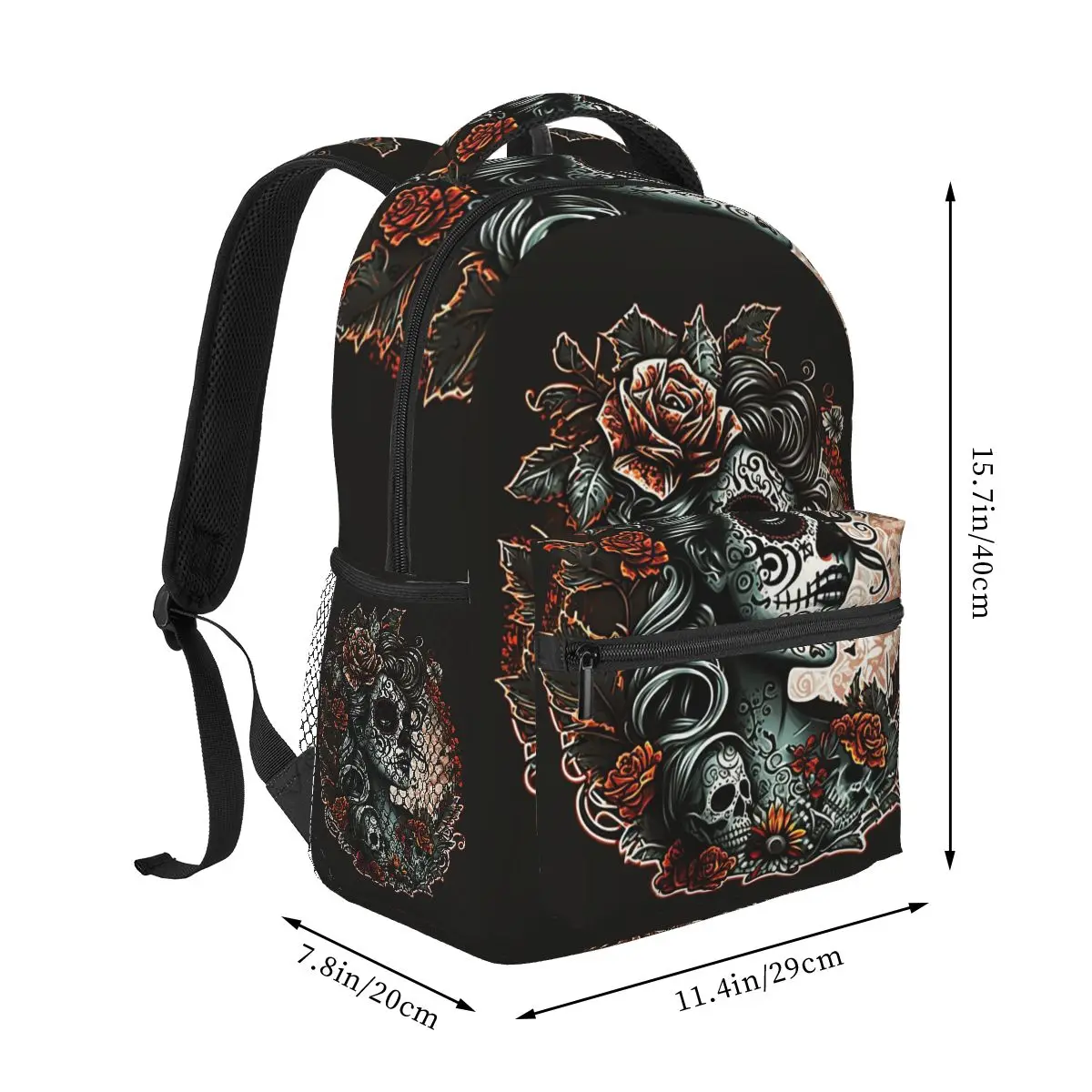Alexander Gothic Las Elegantes Girls Day Of Dead Skull Student Backpack Travel Daypack for Boys Girls Fashion Shoulder Bags
