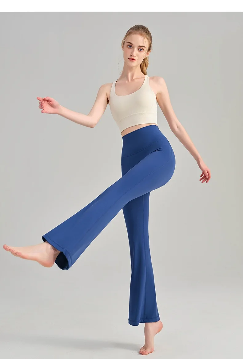 Hochwertige, ausgestellte Yogahosen für Damen, hochtaillierte, eng anliegende Sport- und Pilates-Hosen, die die Hüften betonen, Fitnesshosen, Yogahosen mit weitem Bein, Sportleggings. – Detail 2