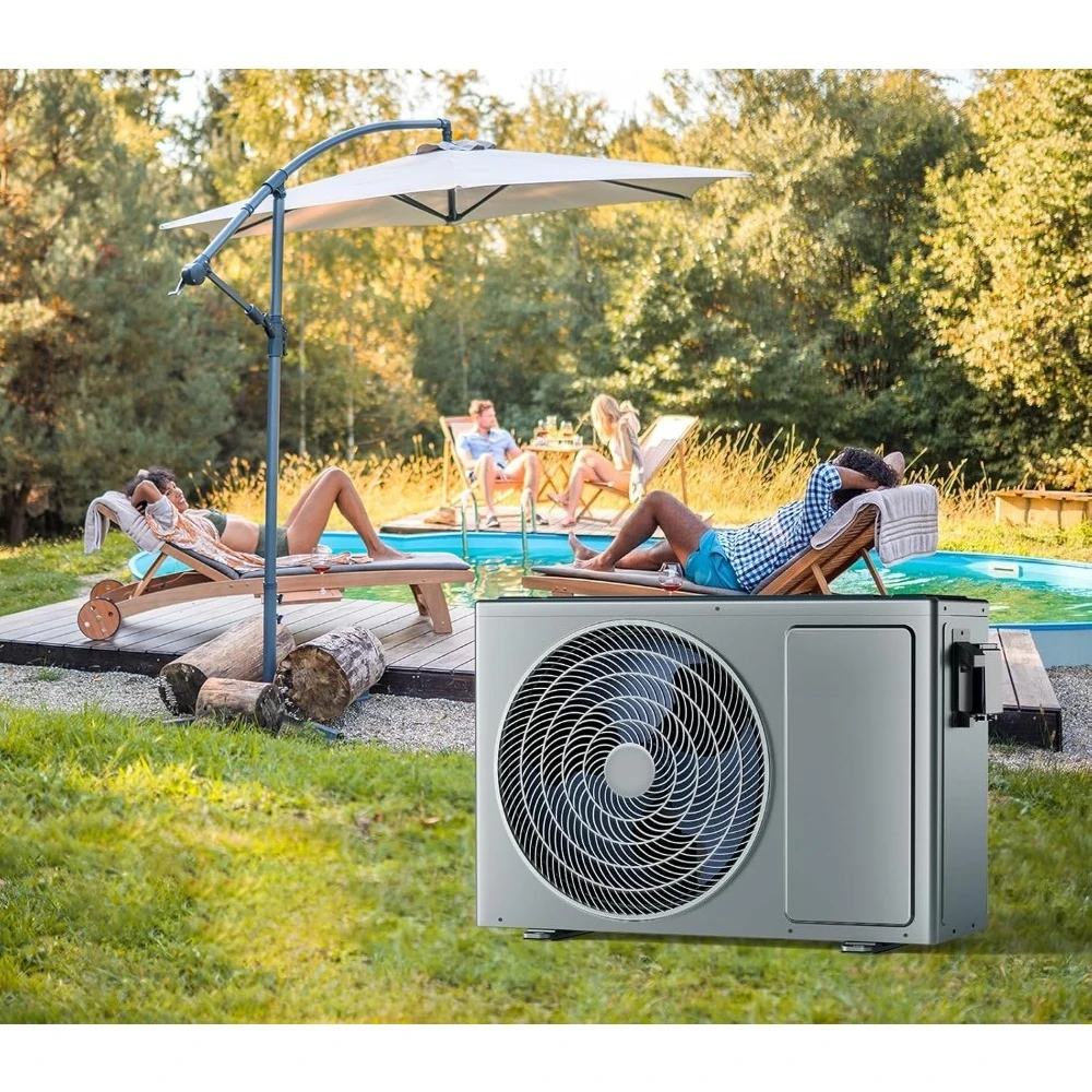 7000-gallon pool heater, capable of heating or cooling, with WiFi functionality; 27000 BTU above-ground electric pool heater.
