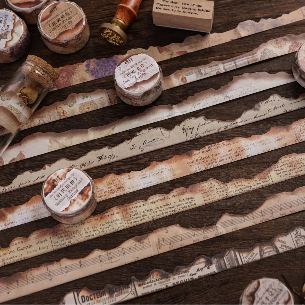 Memory Fragment Vintage Burnt Shape Washi Tape Eight Designs Scrapbook Base Decoration Collage Creative Supplies Set