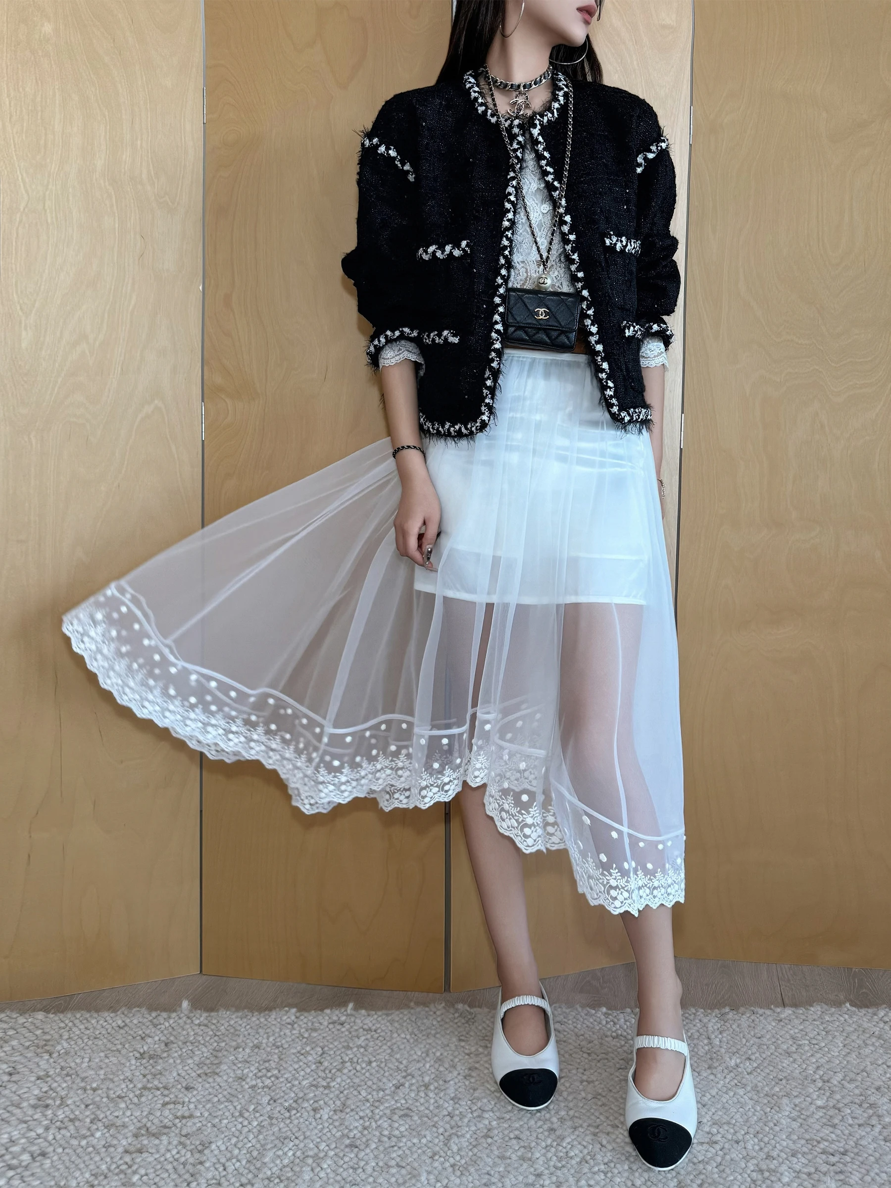 

Юбка NancyCavally Romantic Lightweight Me с кружевной отделкой, высокая талия, А-силуэт, уличный стиль, дышащая нейлоновая ткань, для повседневной носки