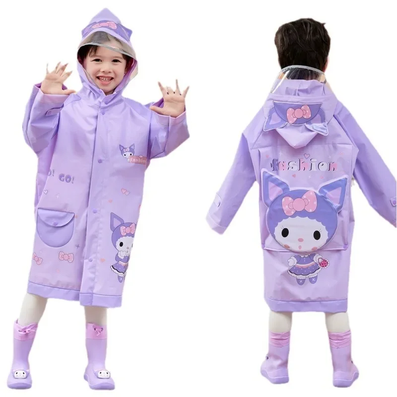 Kuromi Kawaii Sanrio Anime Children Raincoat My Melody Cinnamoroll Babys  Sweet Cute Cartoon Thickened Waterproof Coat Kids Gift