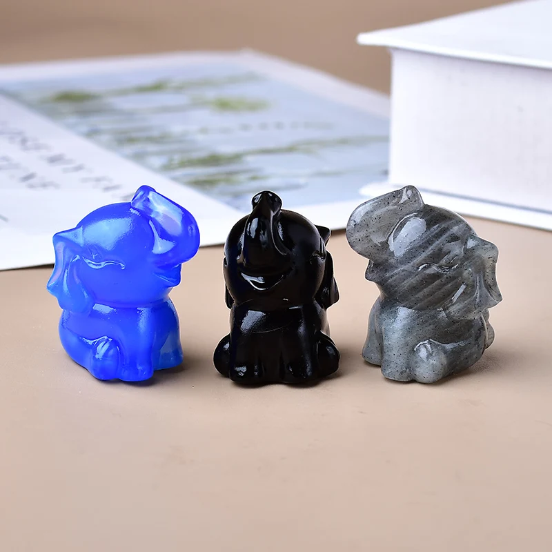 1.38 بوصة من الفيل المنحوت بالكريستال الطبيعي، هدية كريستالية مثالية، حجر كريستال مناسب لأدوات الديكور المنزلي