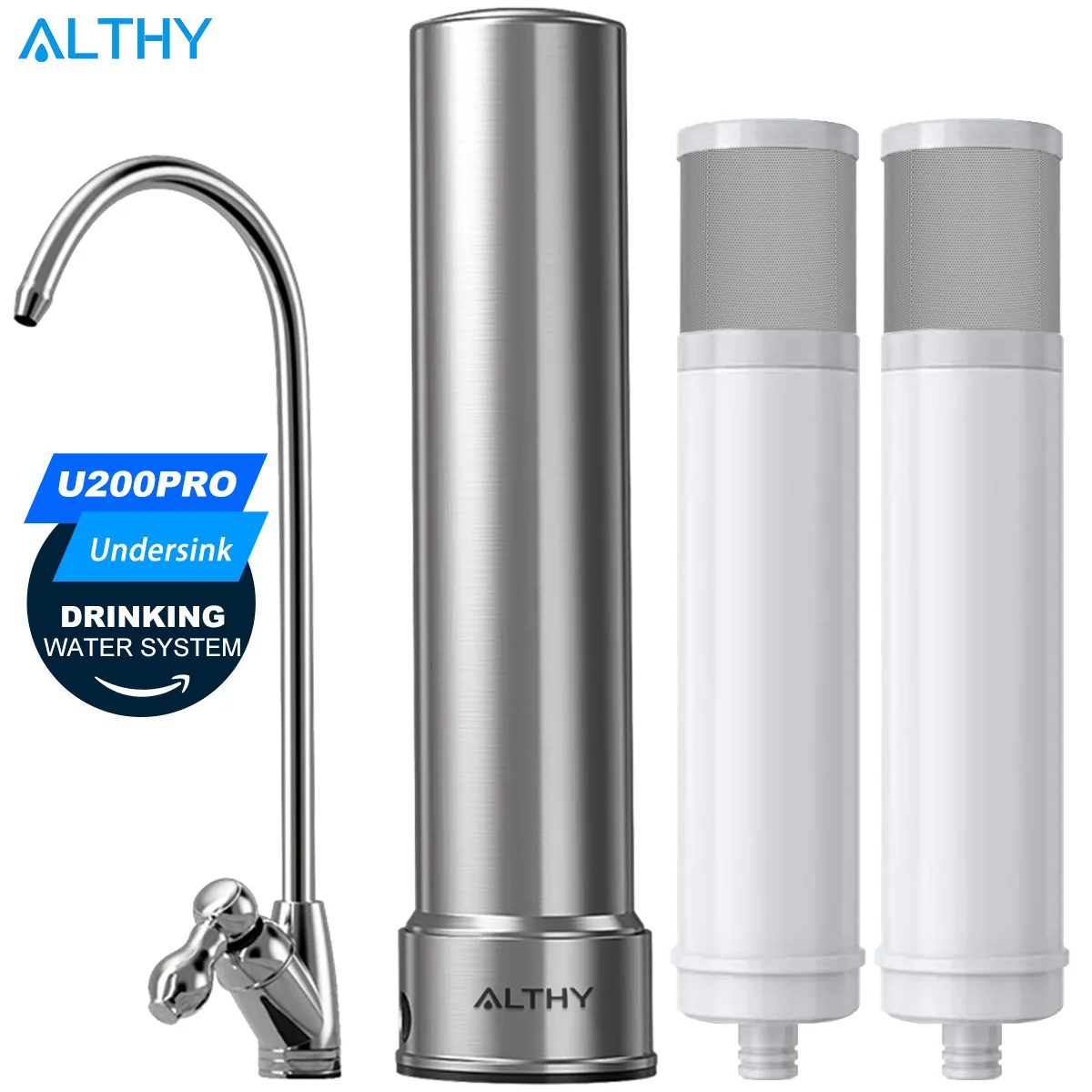 ALTHY Under Sink Drinking Water Filter Purifier, 0.01um Carbon & Ultrafiltration System Remove Bacteria,Lead,Chlorine, Bad Taste