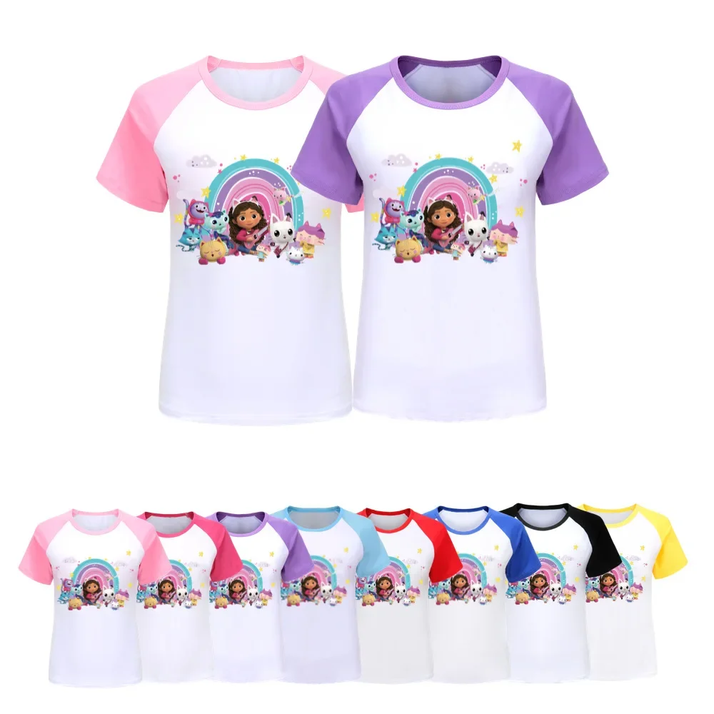 Gabbys Dollhouse Girls Boys Cotton Short Sleeve T-shirts Summer Tops Children Sports Tees Clothing  Kids Clothes Cosplay TShirt