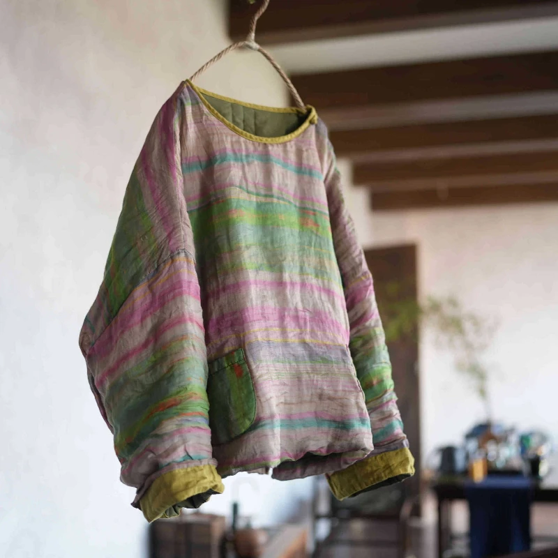 

High Quality Winter Ramie Cotton Padded Outwear and Coat Women New Arrival 2025 Vintage Style Printed Warm Jackets Female Coats