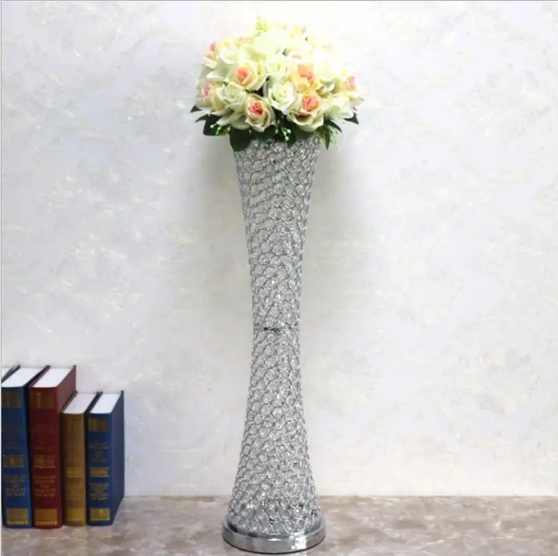 

Slender Wais Party Decoration Road Lead Flower Vase 90cm Tall Crystal Candelabra Pillars For Wedding Table Centerpiece