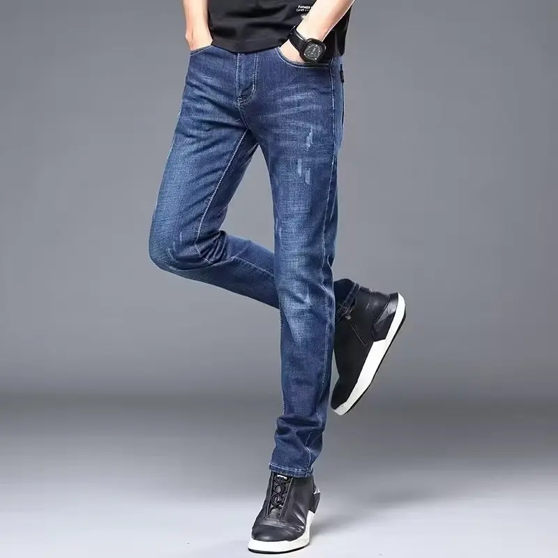 High Quality Brand Men\'s Fashion Narrow Leg Casual Jeans Basic Vintage Skinny Pants New Straight Leg Outside Denim Trousers Male