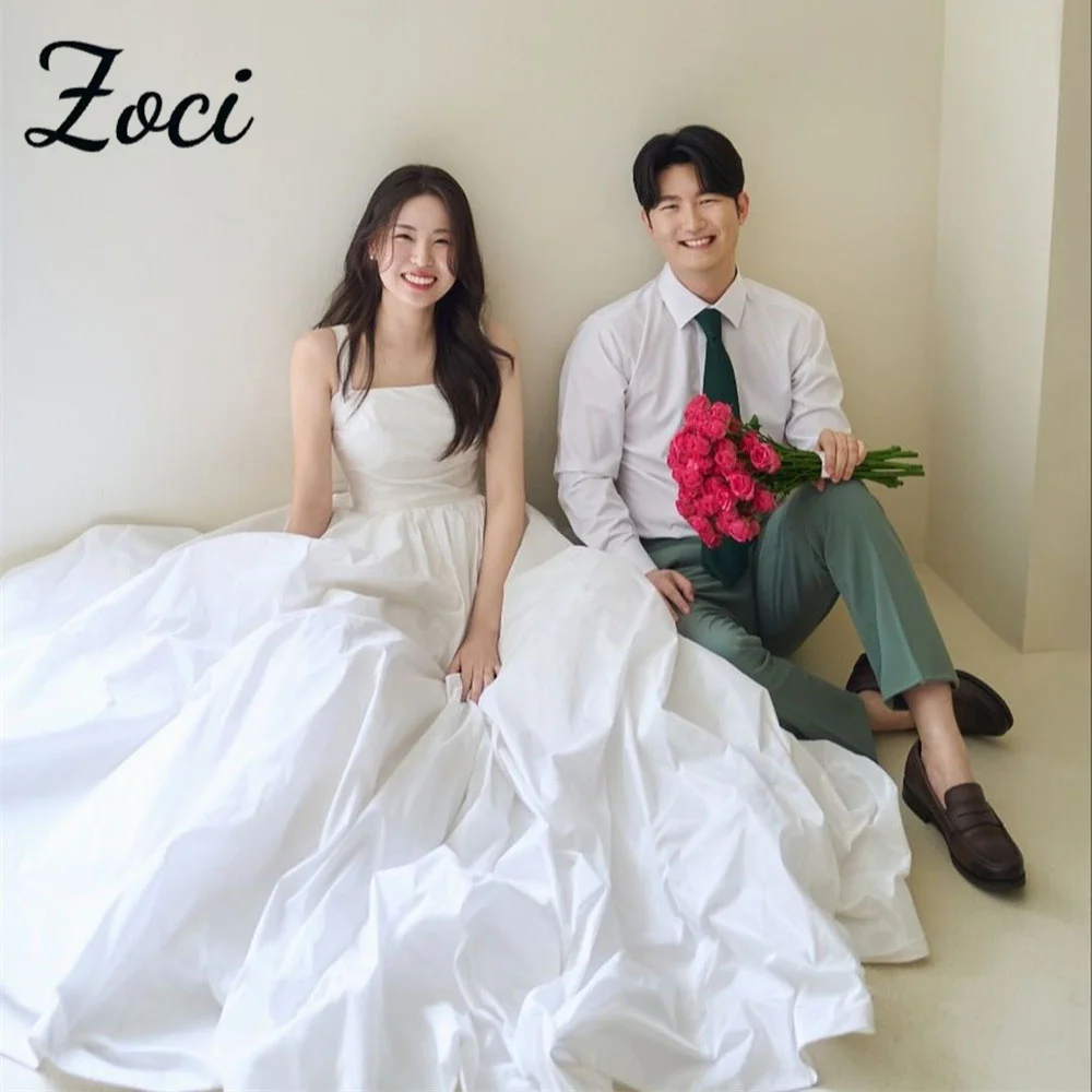 Zoci Elegant Square Neck Korea Wedding Dresseses 2025 Customised A Line Sleeveless Taffeta Wedding Bridal Dress Photos Shoot