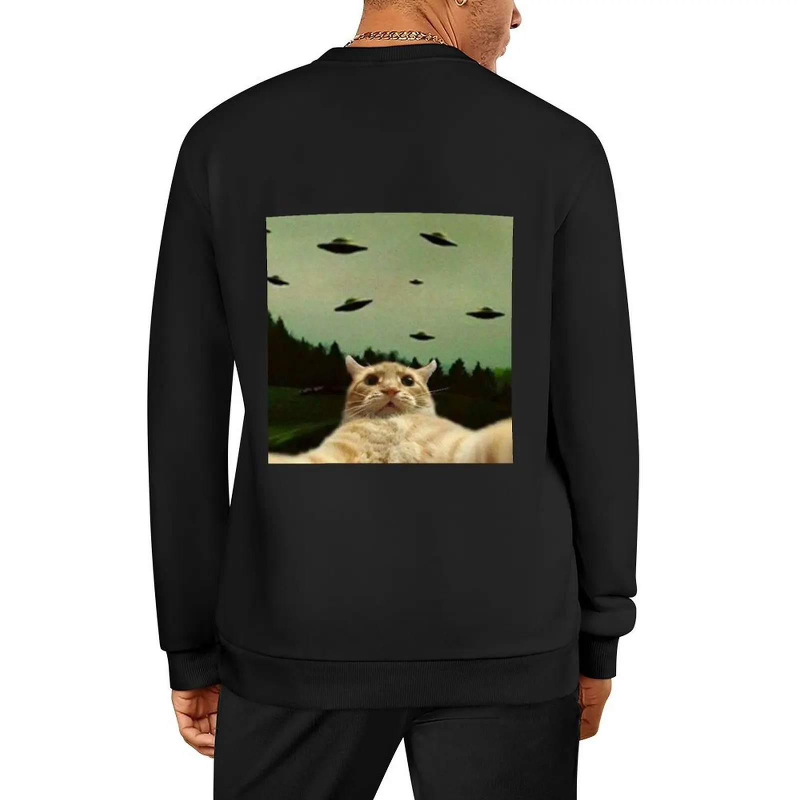 

cat selfie with ufo Pullover clothes for men men clothing men's clothes aesthetic clothing winter man sweatshirt