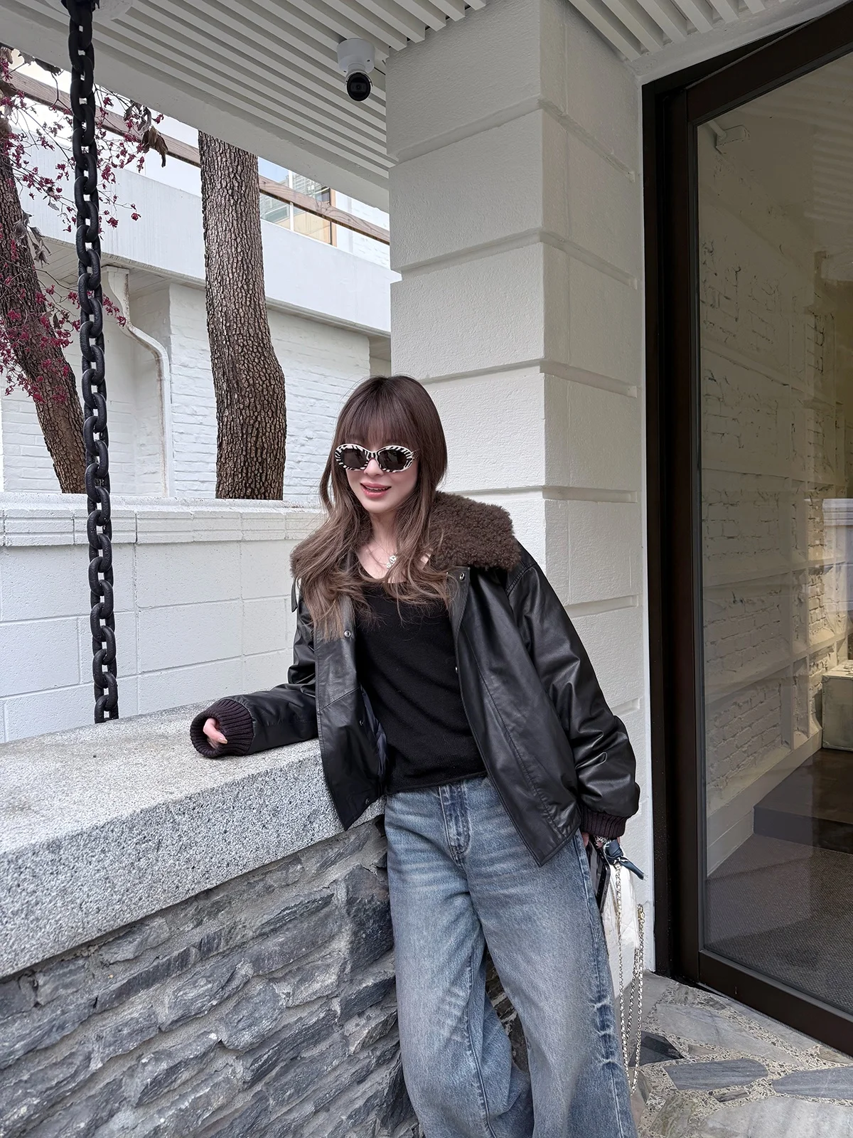 

Deep Brown Leather down Jaet Windproof Long Sve Straight Cut Regular Length Pure Color Slimming Effect No Brand