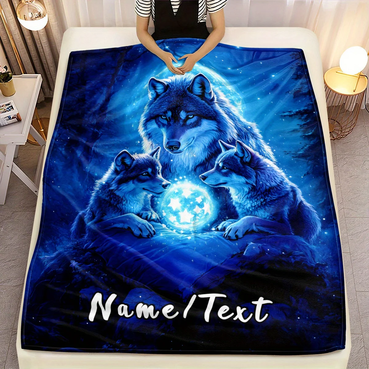 Custom Name Wolf King Family & Night Pearl Blanket – Soft, Lightweight Flannel Throw for Home & Travel, Mystical Wolf Design wit